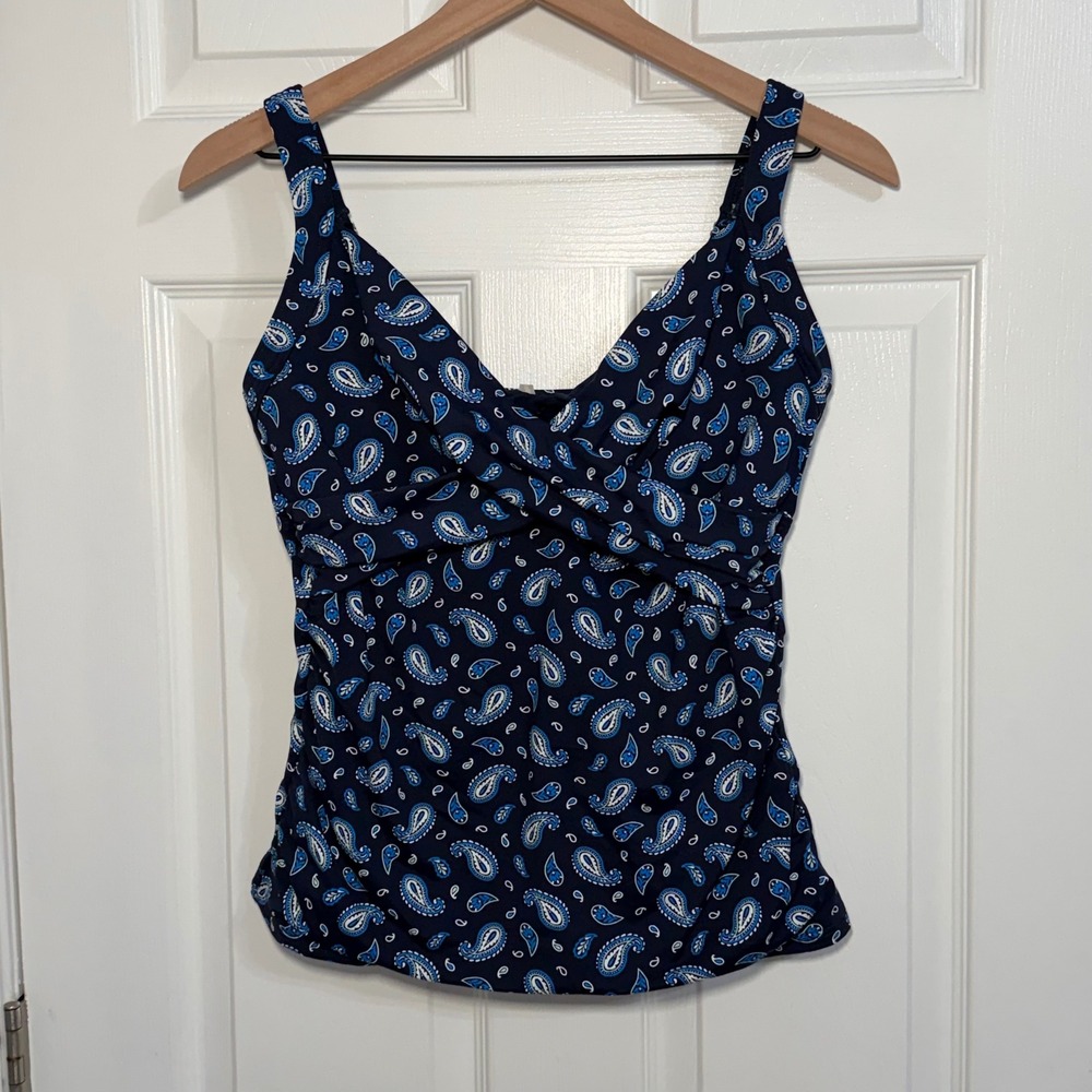 Lands End Navy Paisley Twist Front Underwire Tankini Top 10P Petite